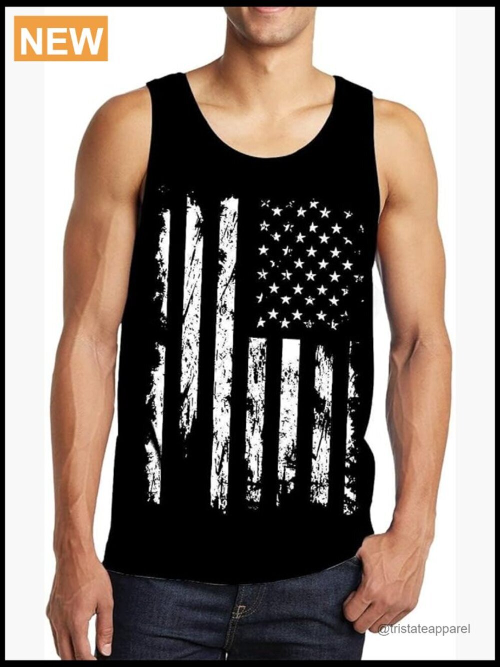 Men's Patriotic Flag Tank Top - Sleeveless Crew Neck Workout Tee